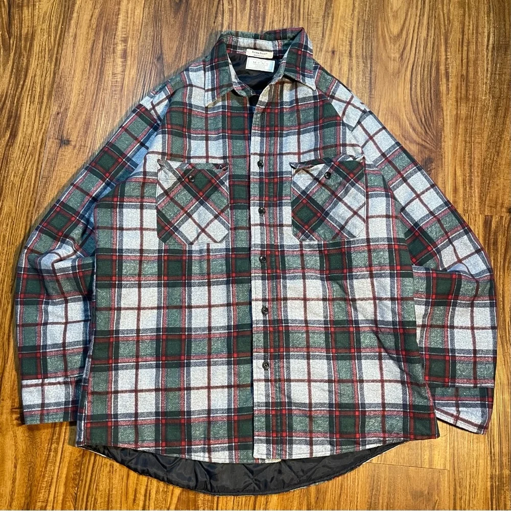 Vintage Sears Perma-Prest Quilted‎ Lined Flannel Shirt Jacket Shacket Mens Large
